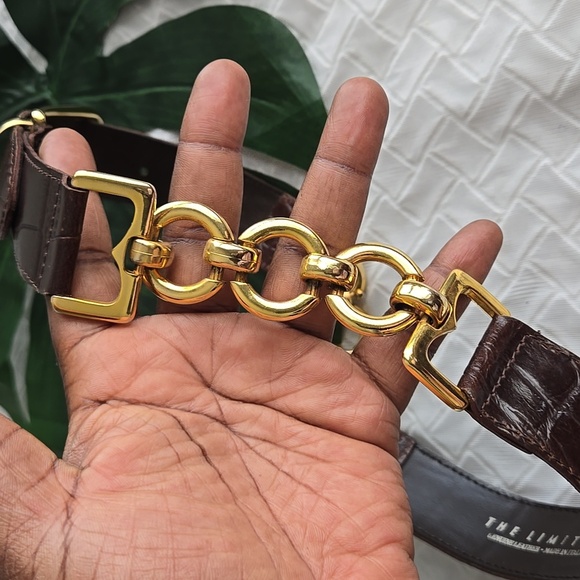 Vintage The Limited Brown and Gold Leather Belt Eclectic Minimalist Edgy Unique - Picture 3 of 6